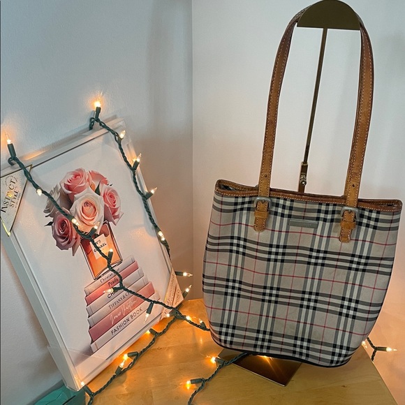 Burberry’s Handbags - BurberryS Blue Label Plaid Tote Bag with Tan Accents